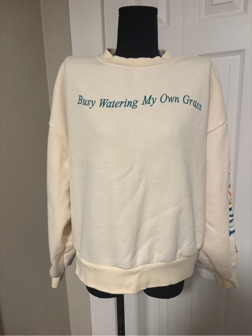 Yellow The Label Busy Watering My Own Grass Crewneck Sweatshirt Women's Small